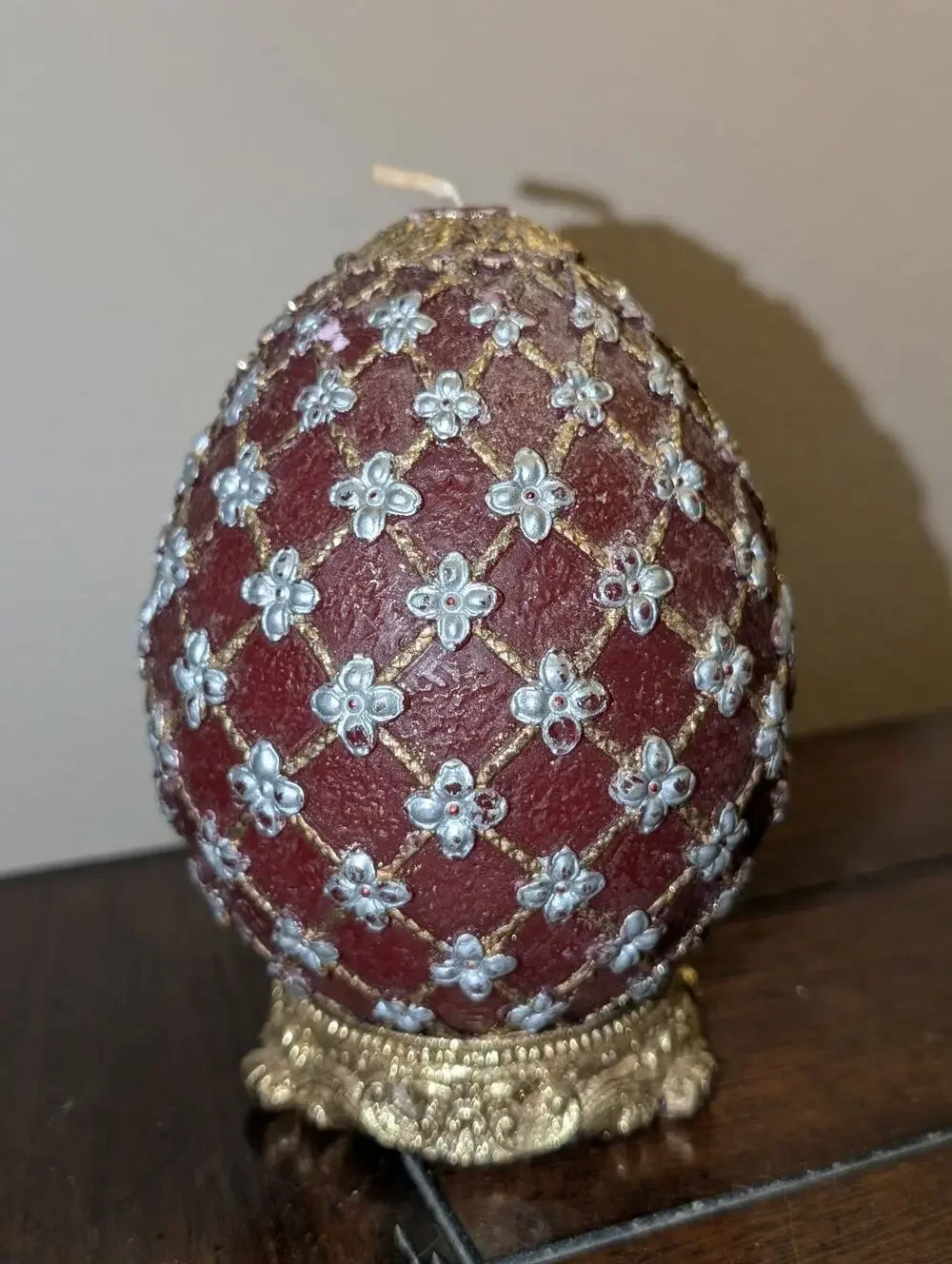 Vintage Faberge Egg Candle Red Gold Large 6
